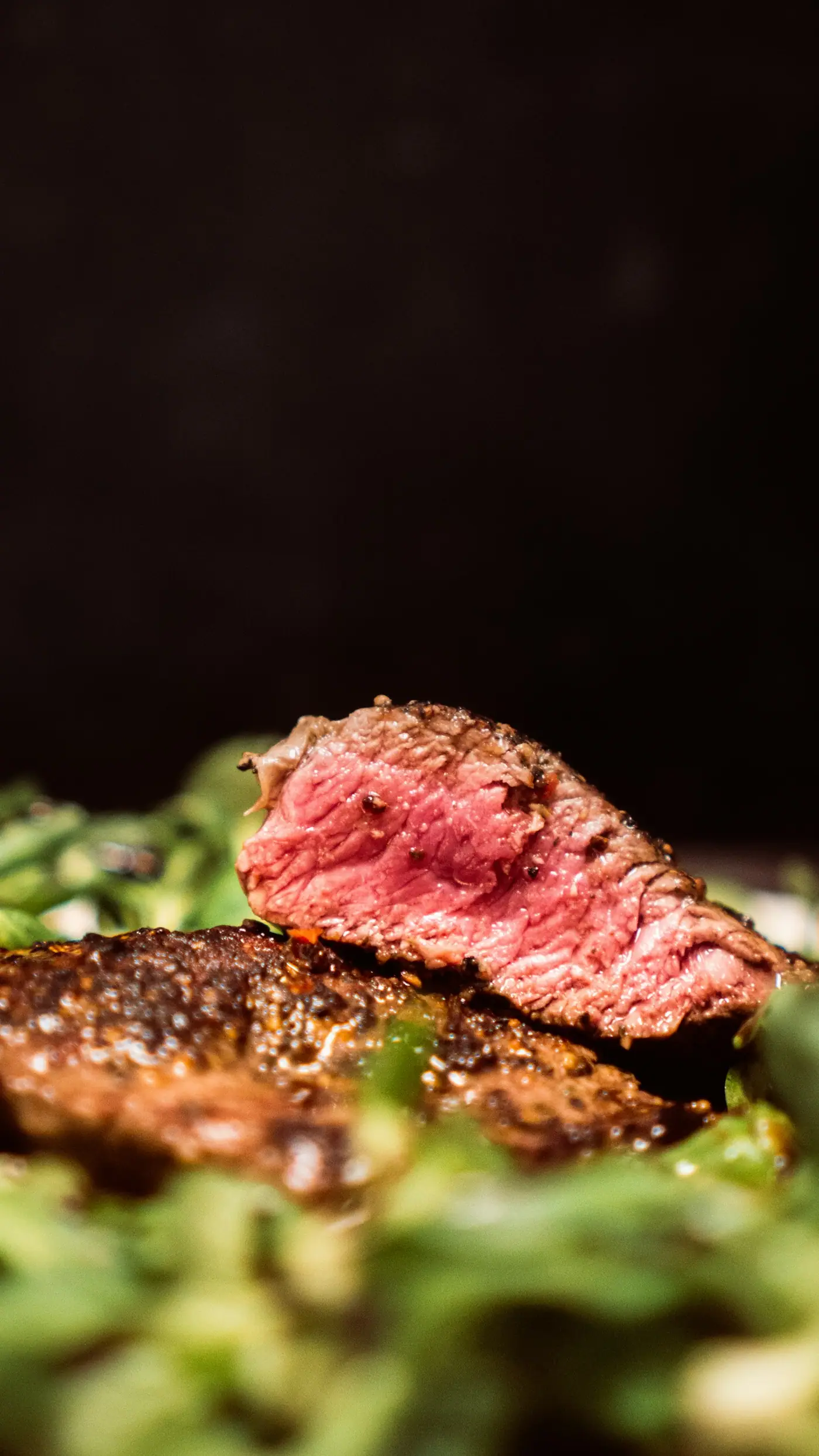 A seared steak cut open (placeholder photograph)